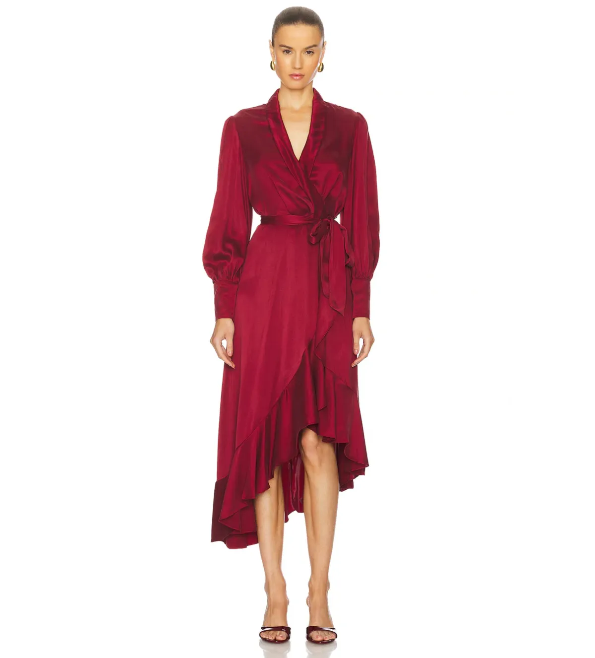 Zimmermann Silk Wrap Midi Dress in Burgundy Size 8 - Image 1