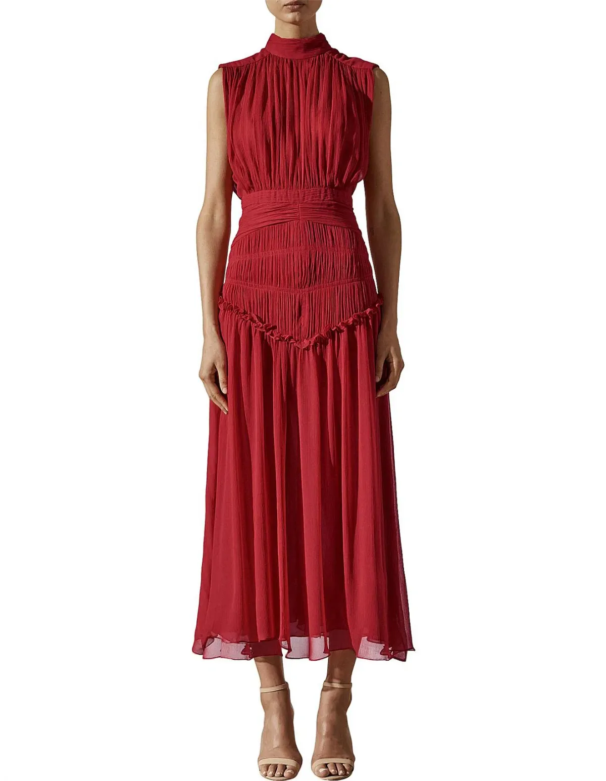 Shona Joy Leonie High Neck Midi Dress Scarlet Red Size 8 - Image 3
