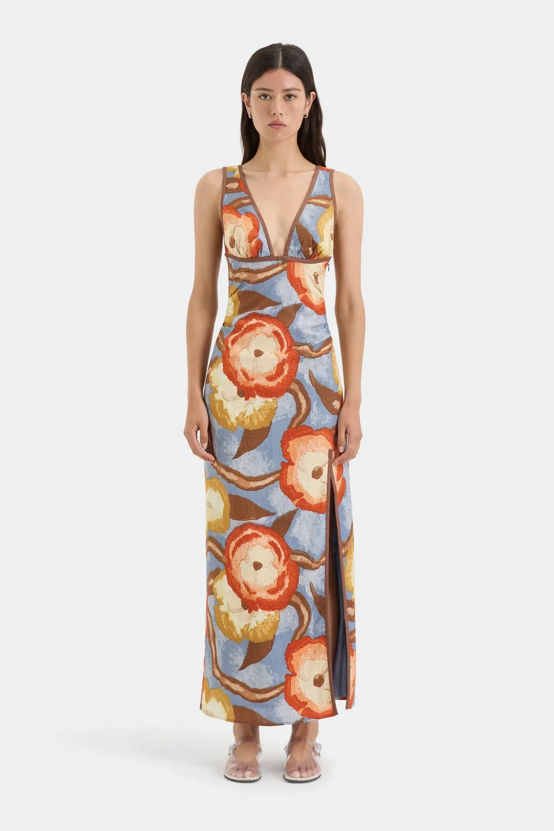Sir the label Avery V Neck Midi Dress Camellia Size 8 for rent on The Volte - main image