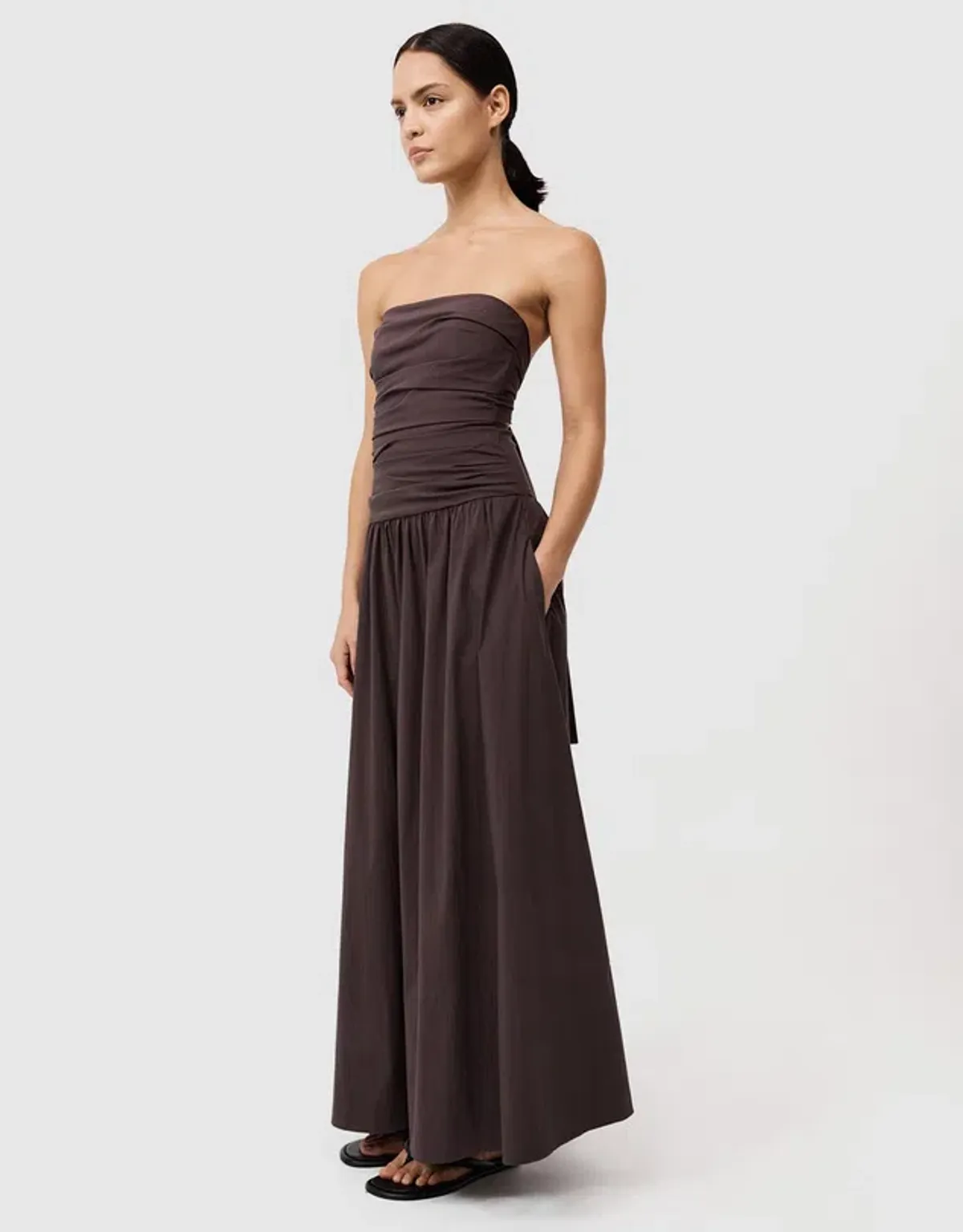 St Agni Gathered Strapless Tie Back Dress Brown Size 8 - Image 2