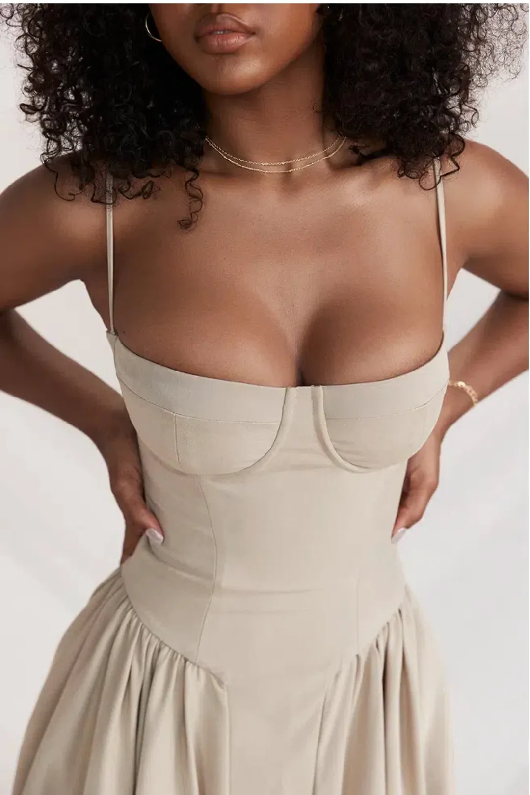 House of CB Samaria  Corset Sundress Taupe Size 8  for rent on The Volte - main image