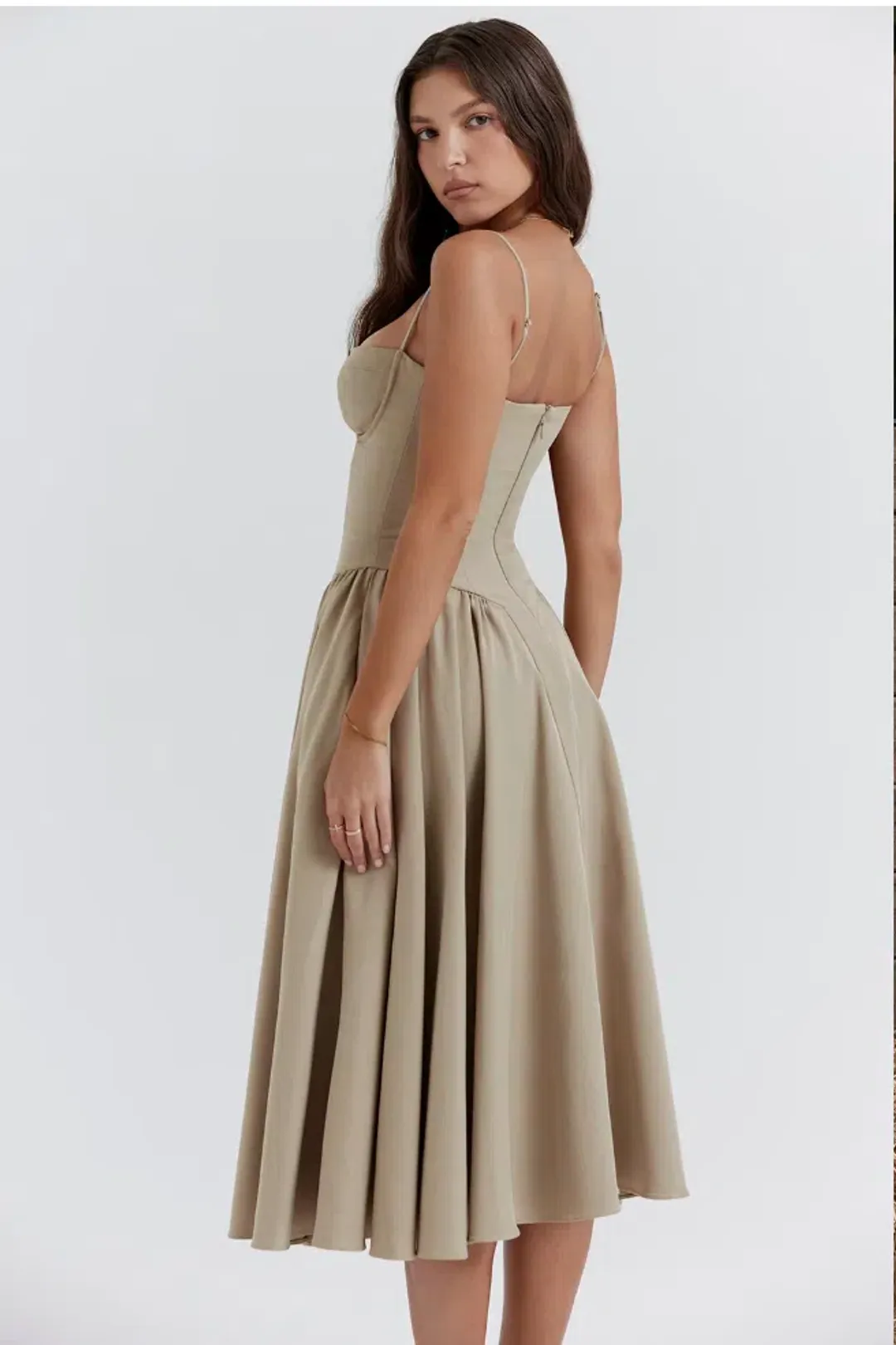 House of CB Samaria  Corset Sundress Taupe Size 8  for rent on The Volte - main image