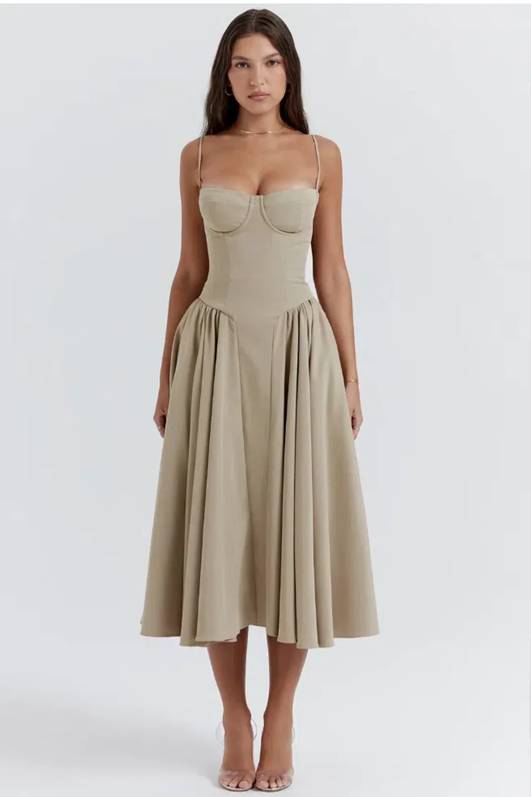 House of CB Samaria  Corset Sundress Taupe Size 8  for rent on The Volte - main image