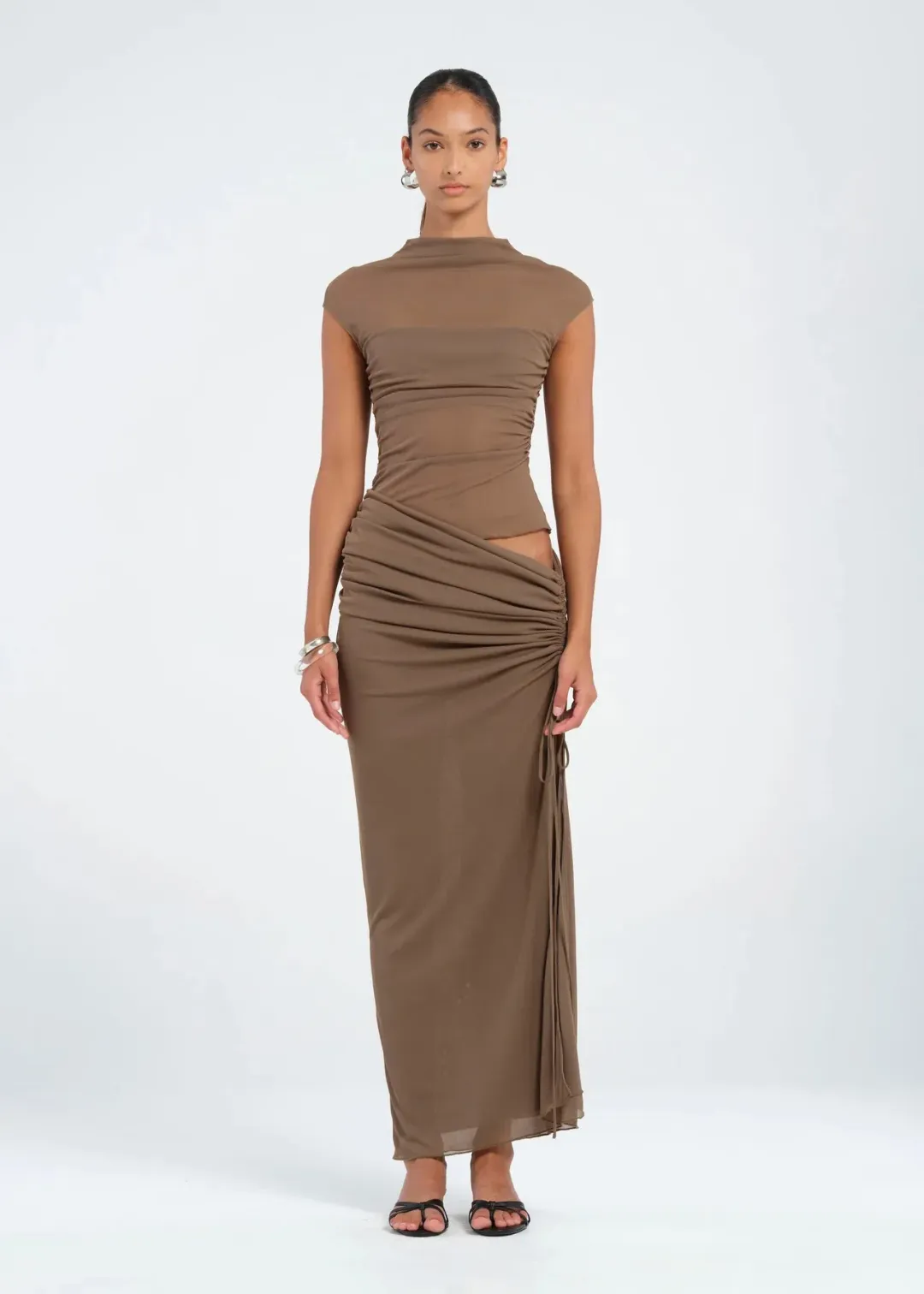 Benni Milo Mesh Maxi Dress Mushroom Size 8 for rent on The Volte - main image