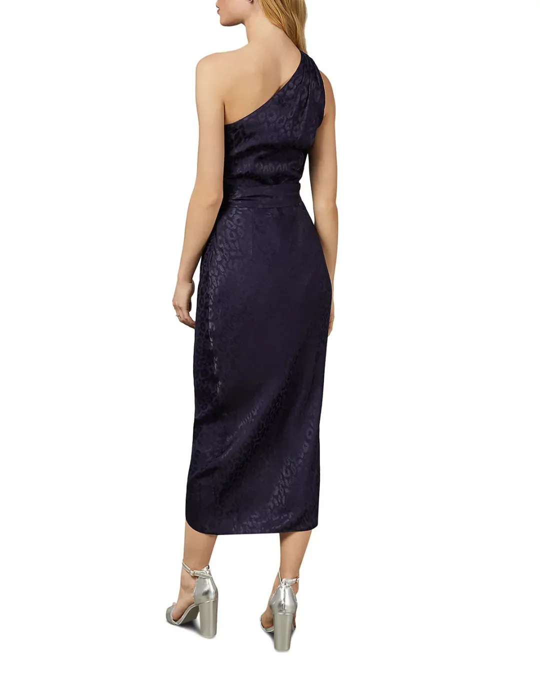 Ted Baker Zoeii Leopard Jacquard Asymmetric One Shoulder Dress Navy Size 5 / AU 16 for rent on The Volte - main image