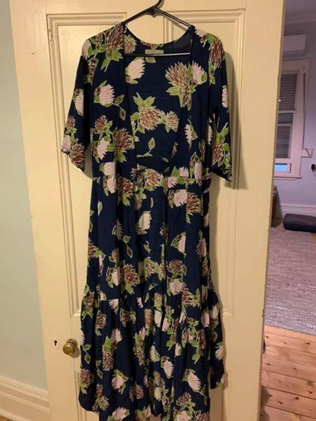 Leonard St Maxi Wrap Dress in Beetle & Protea Print Size 8  for rent on The Volte - main image