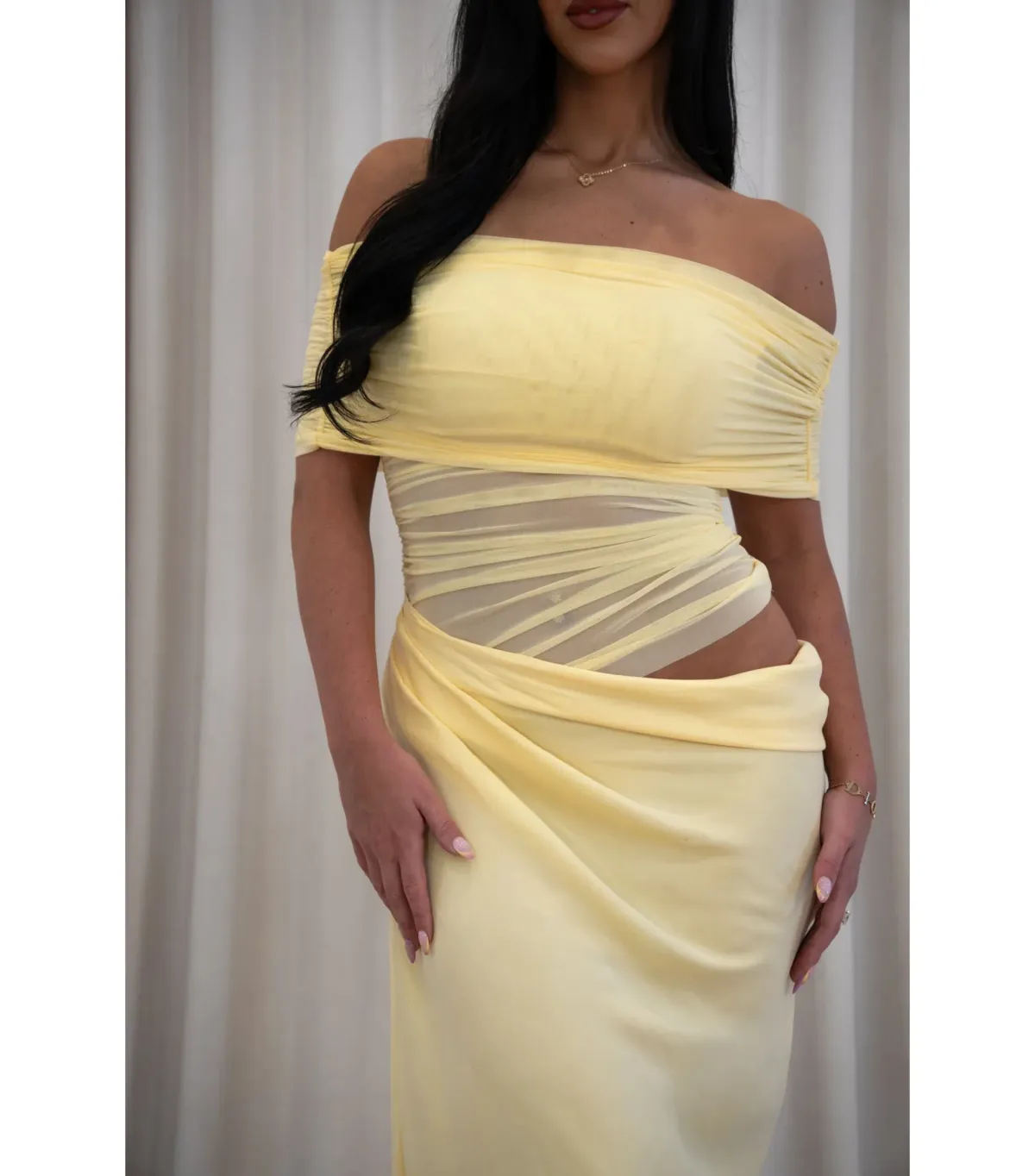 Benni Nico Off Shoulder Maxi Dress in Butter Size M / AU 10 - Image 2