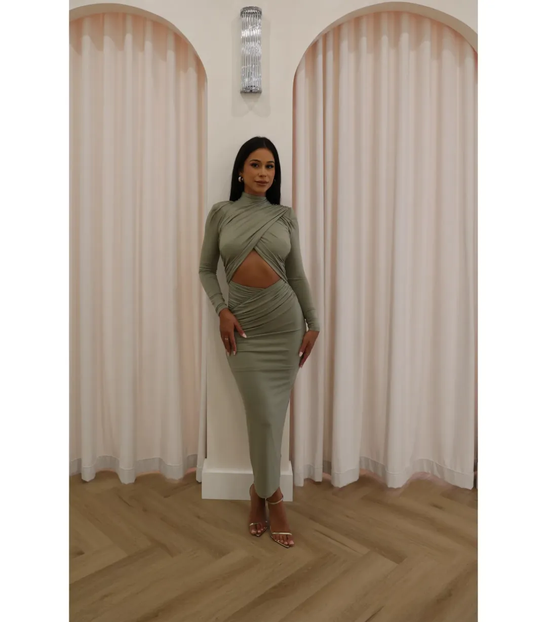 Misha Emmeline Midi Dress Sage Size 6/XS for rent on The Volte - main image