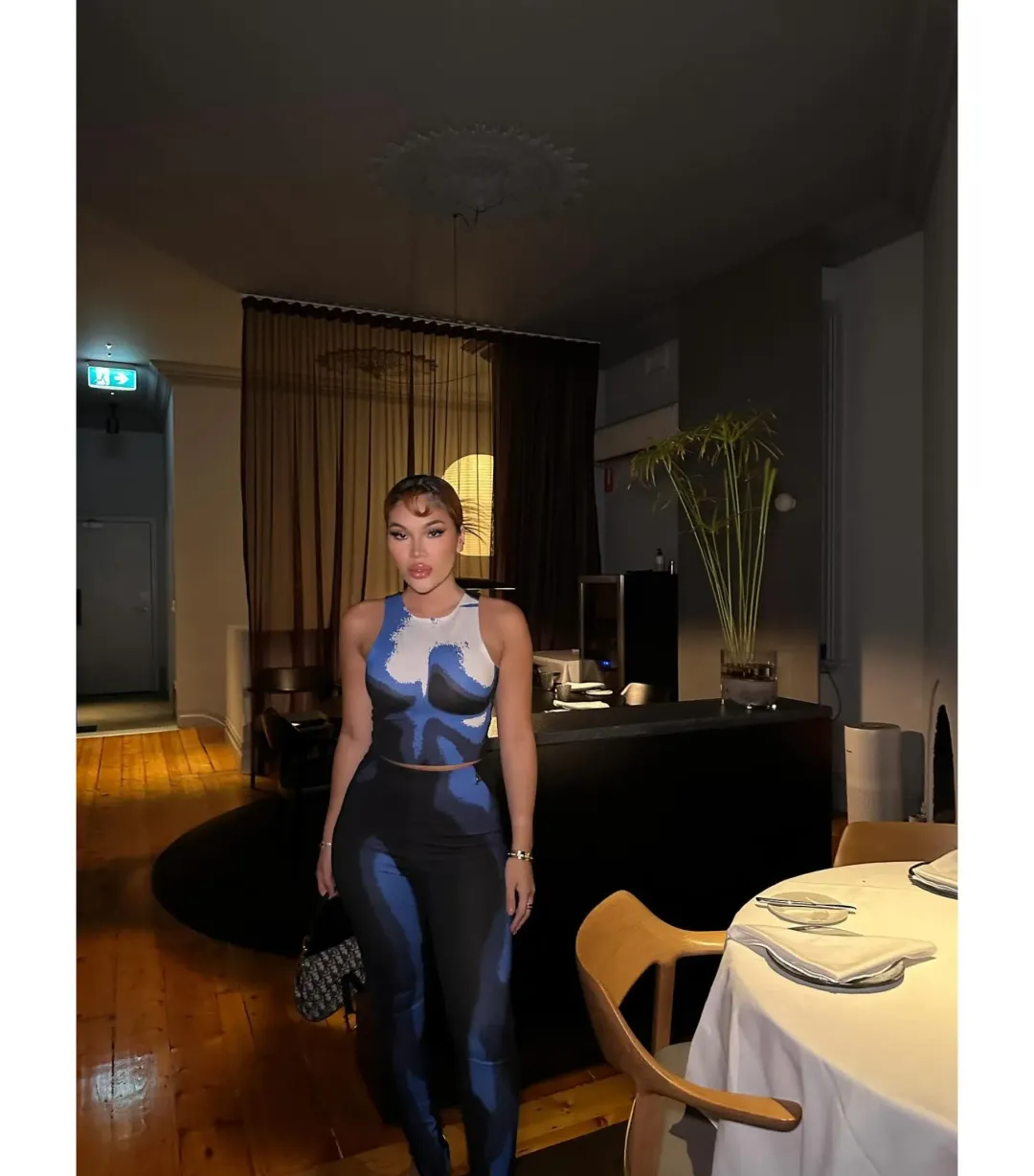 Maniere De Voir Body Print Racer Top and Pants White/Blue Size M / AU 10 for rent on The Volte - main image