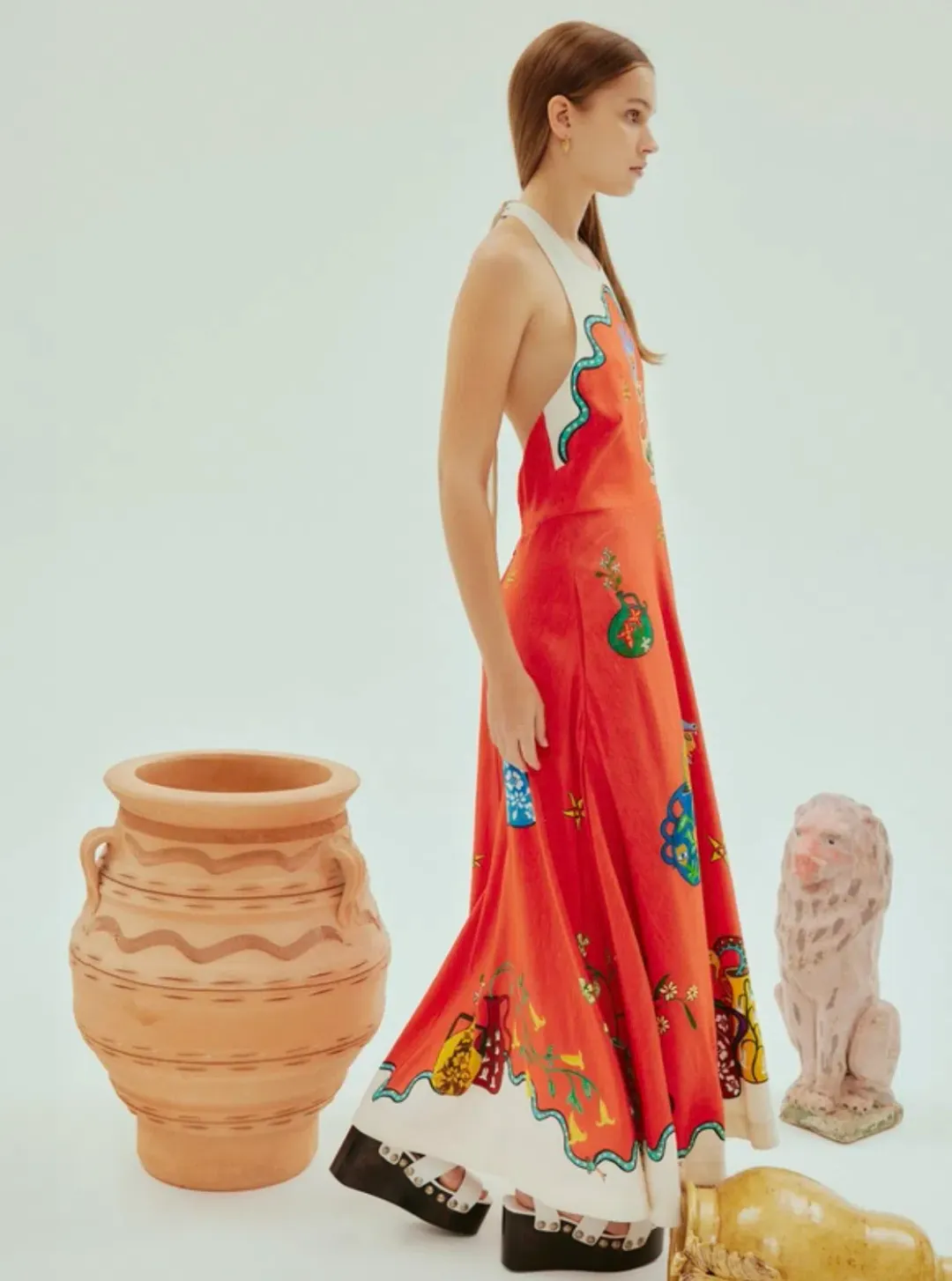 Alemais Rose Halter Dress Orange Multi Size 12 for rent on The Volte - main image