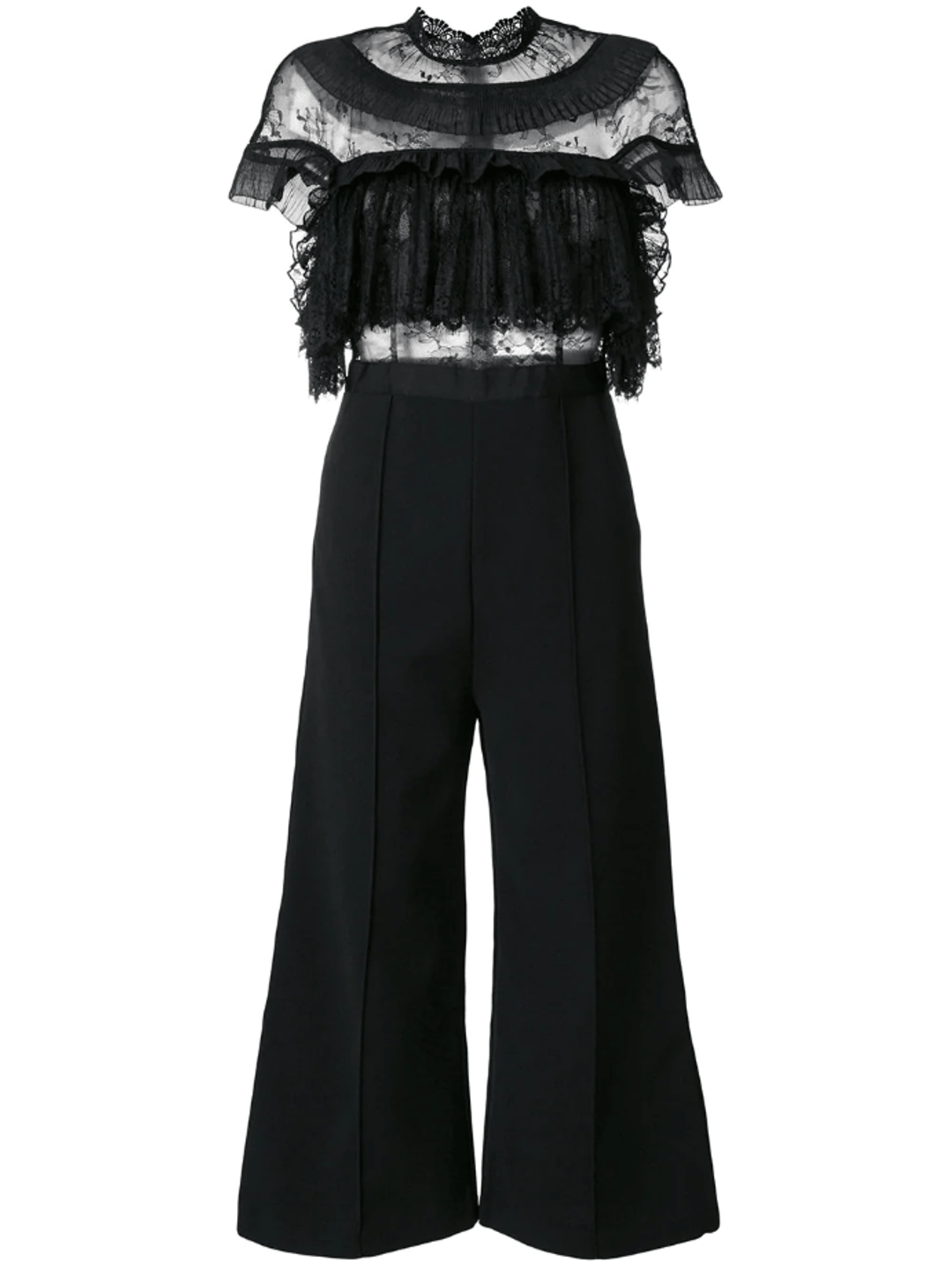 Self Portrait - Ruffle Trim Flared Jumpsuit Black Size 6 for rent on The Volte - main image