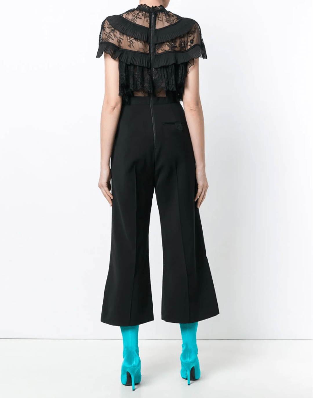 Self Portrait - Ruffle Trim Flared Jumpsuit Black Size 6 for rent on The Volte - main image