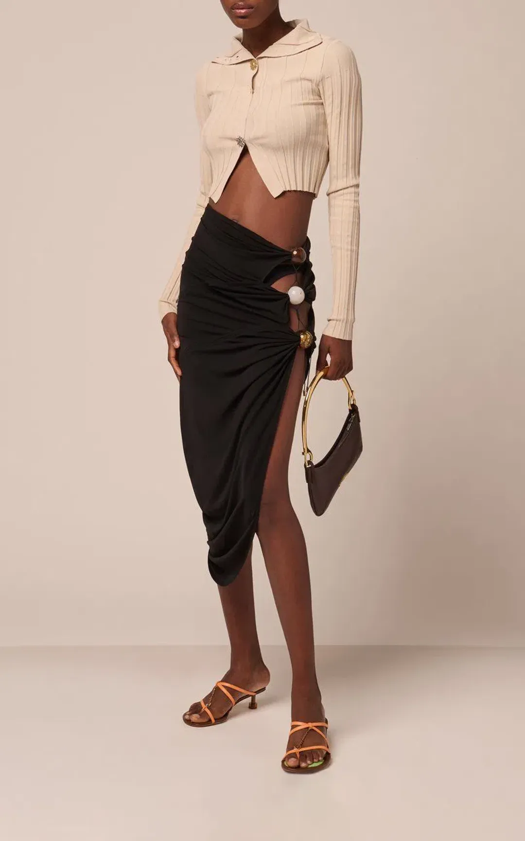 Jacquemus Le Raphia La Jupe Perola Midi Skirt Black Size 10 for rent on The Volte - main image