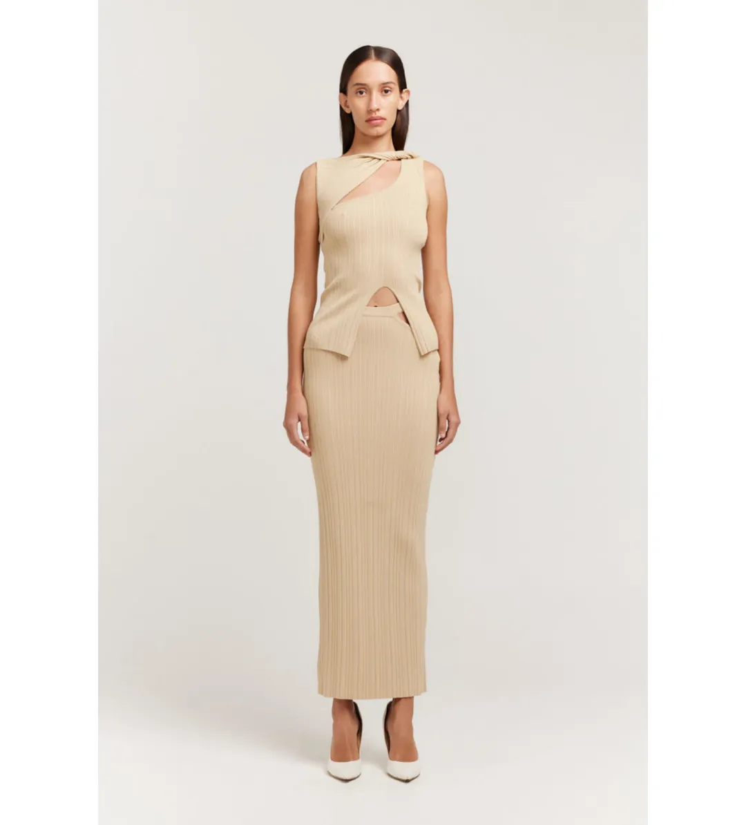 Henne The Romee Knit Top and Skirt Set in Gold Size S / AU 8  for rent on The Volte - main image