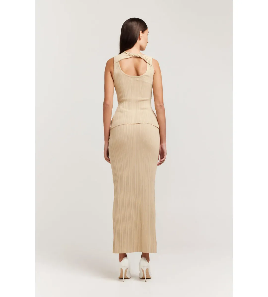 Henne The Romee Knit Top and Skirt Set in Gold Size S / AU 8  for rent on The Volte - main image