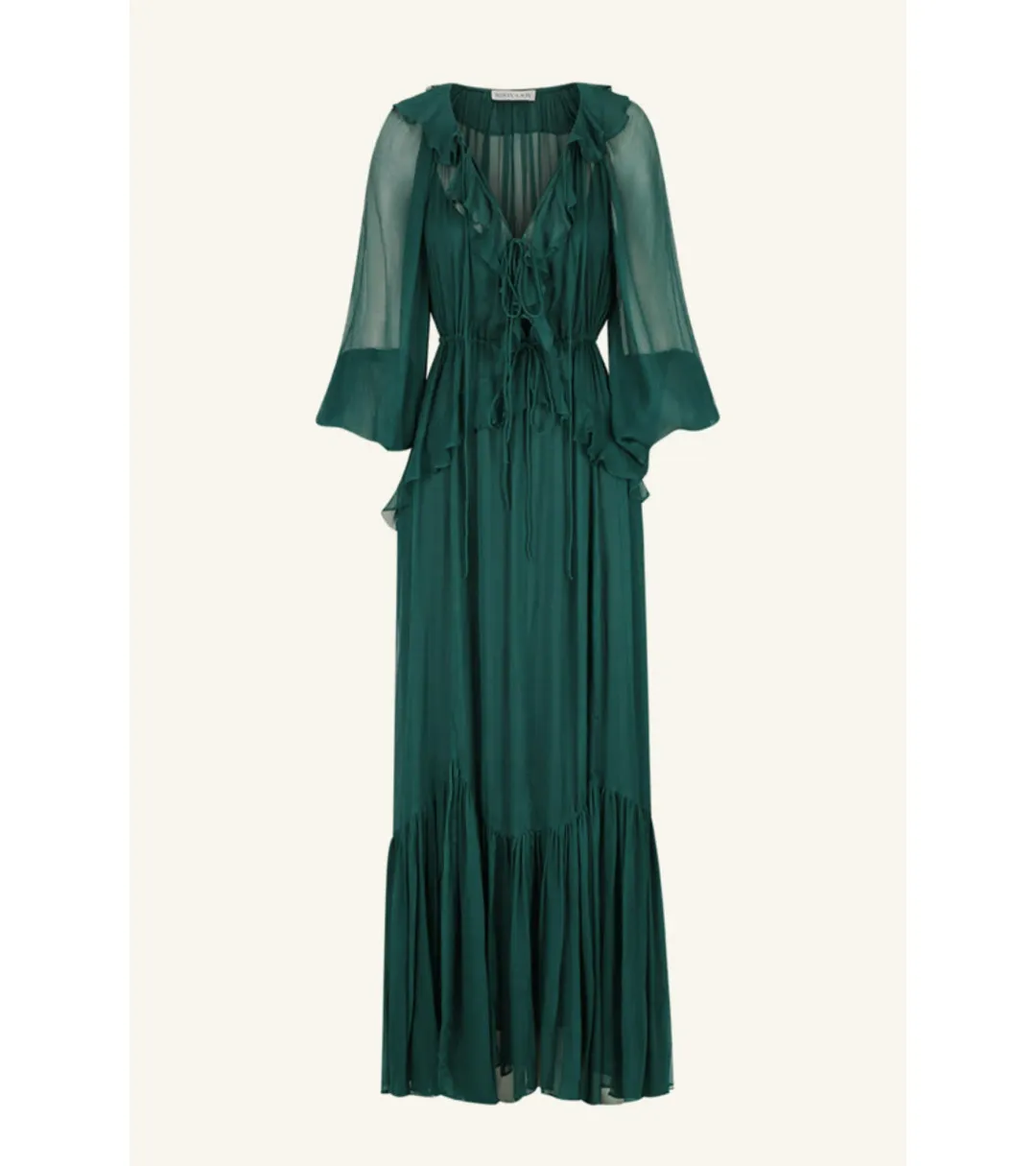 Shona Joy Layla Drawstring Ruffle Maxi Dress Dark Teal Size AU 14 for rent on The Volte - main image