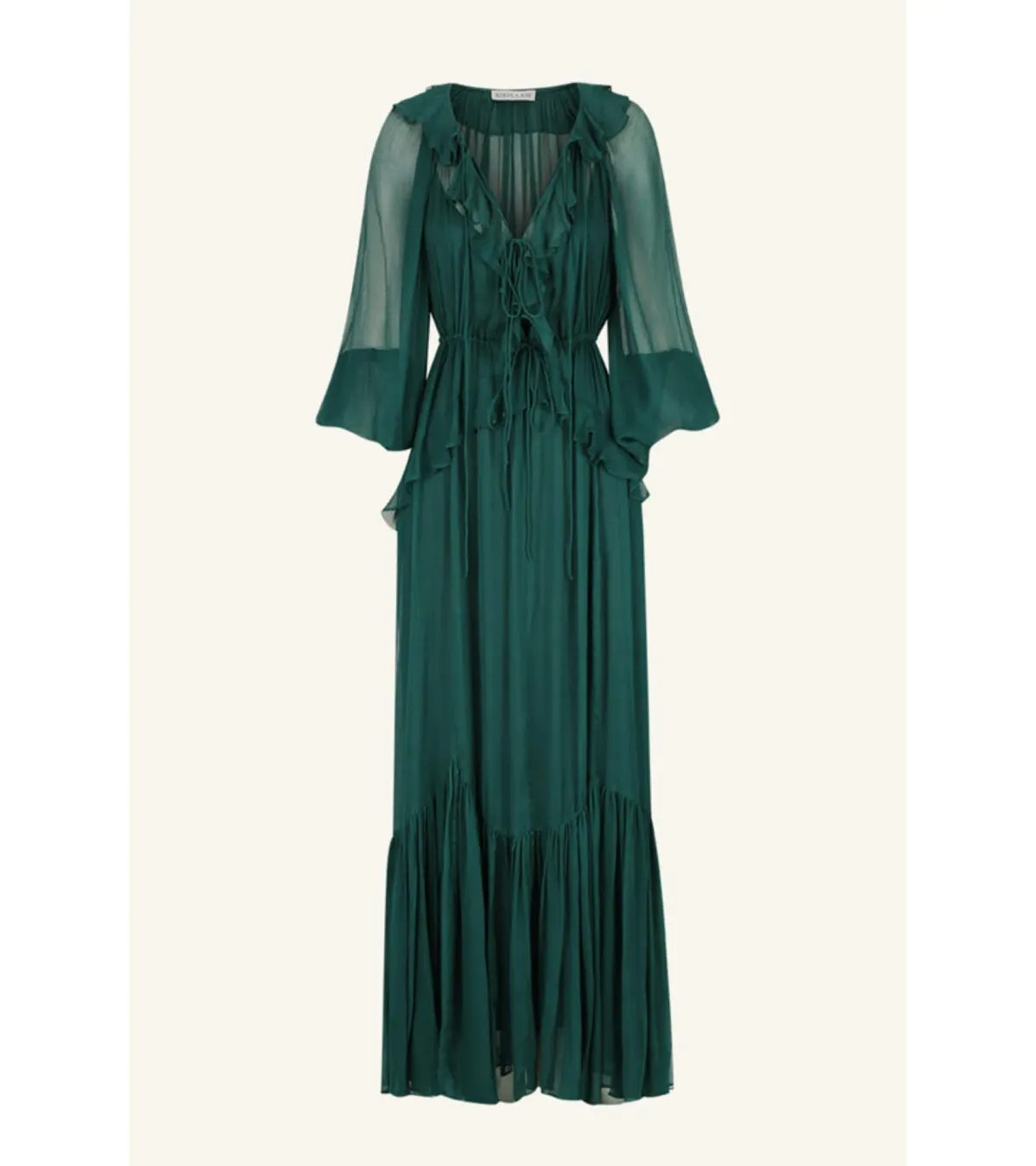 Shona Joy Layla Drawstring Ruffle Maxi Dress Dark Teal Size AU 14 - Image 5