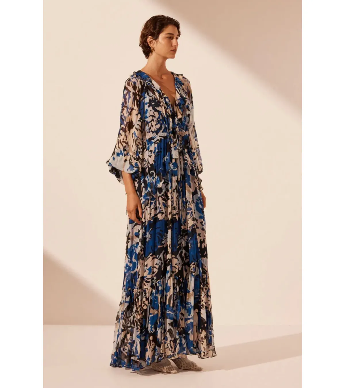 Shona Joy Olea Drawstring Ruffle Maxi Dress Print Size AU 16 - Image 2