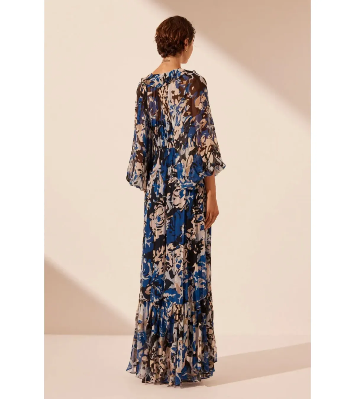 Shona Joy Olea Drawstring Ruffle Maxi Dress Print Size AU 16 - Image 5