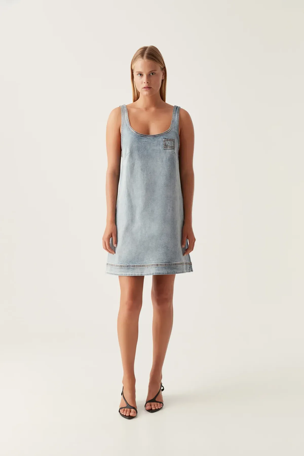 Aje Bambie Denim Mini Dress Two Tone Indigo Size AU 4 - Image 1