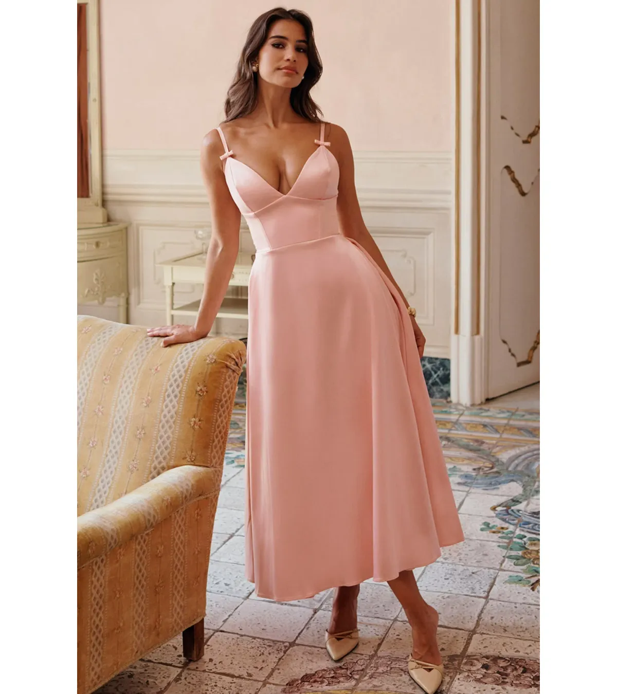 House of CB Tiffany Satin A-Line Midi Dress Parisian Pink Size S / AU 8 - Image 1