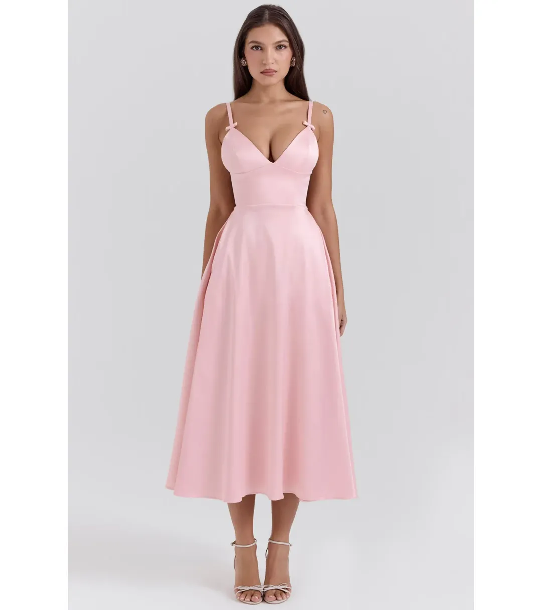 House of CB Tiffany Satin A-Line Midi Dress Parisian Pink Size S / AU 8 for rent on The Volte - main image