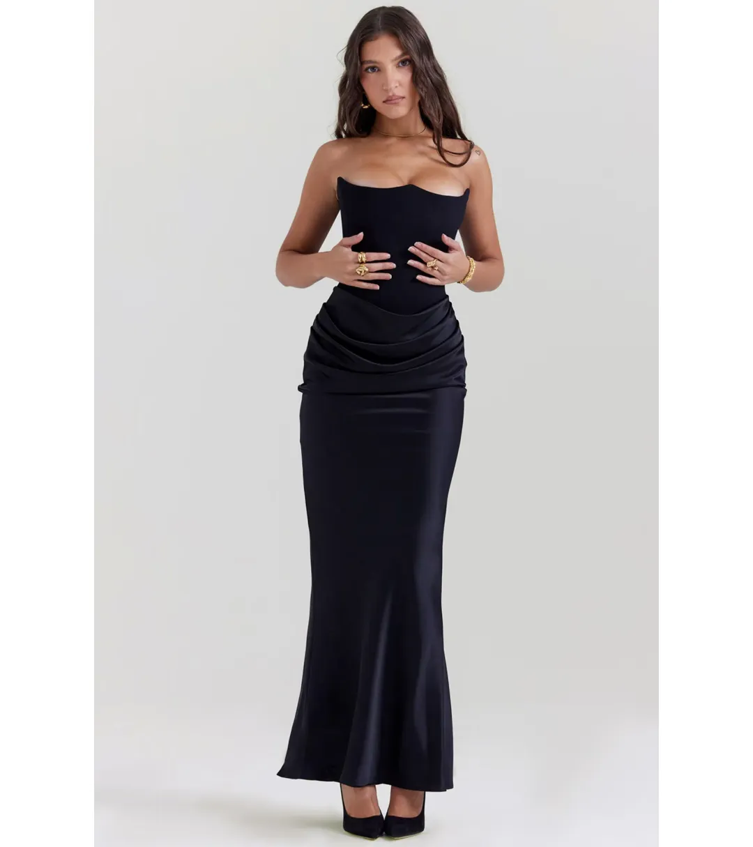 House of CB Persephone Strapless Corset Dress Black Size 6/XS for rent on The Volte - main image