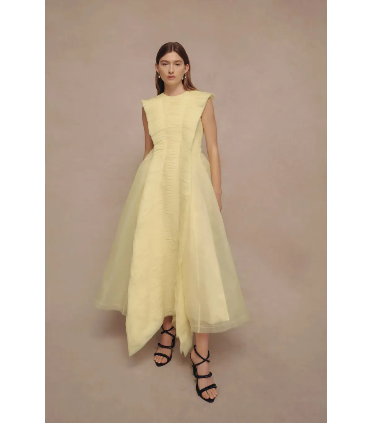 Aje Astrid Pleat Panel Midi Dress Soft Lemon Yellow Size AU 6 - Image 3
