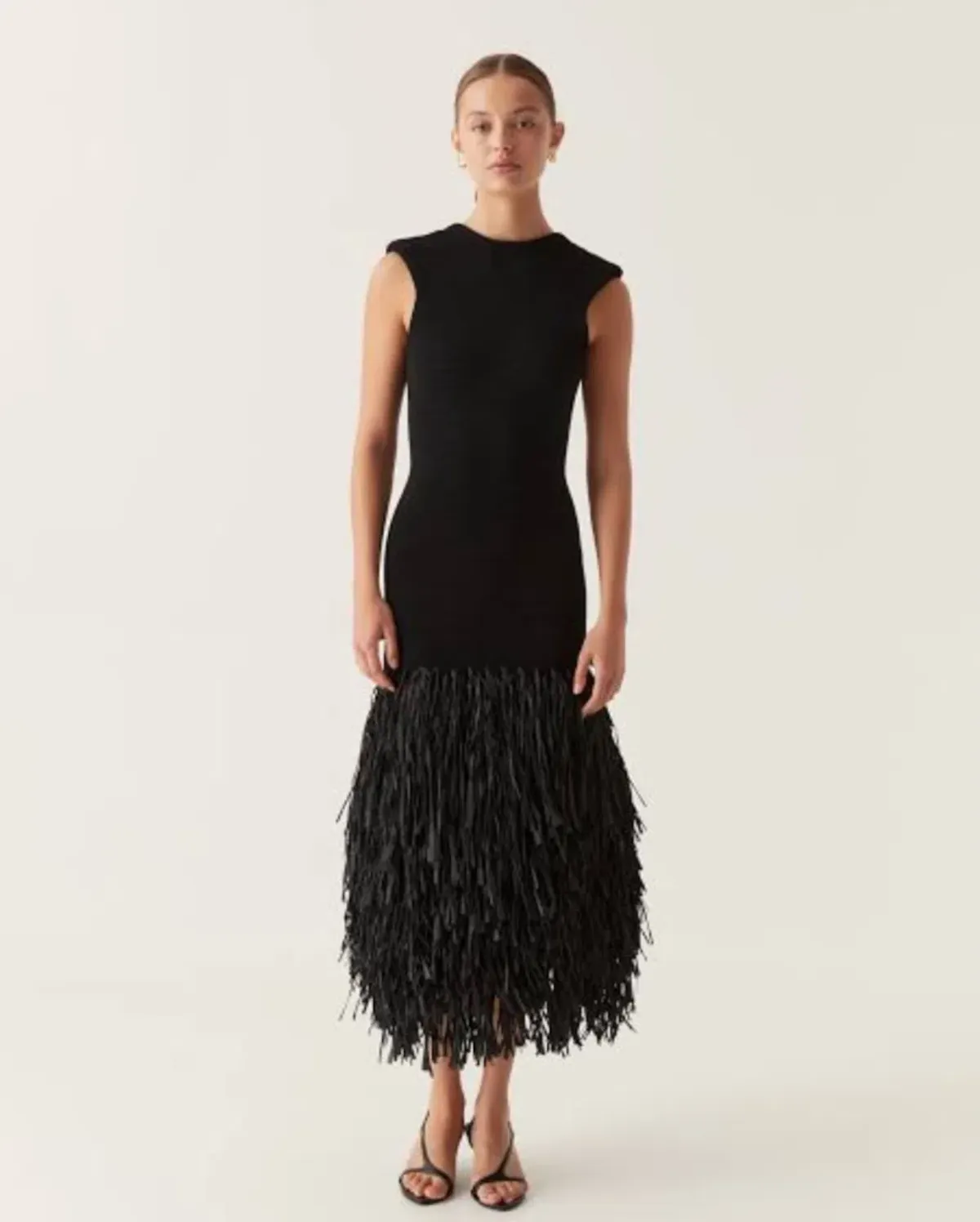 Aje Rushes Rafia Knit Midi Dress Black Size 4  - Image 1