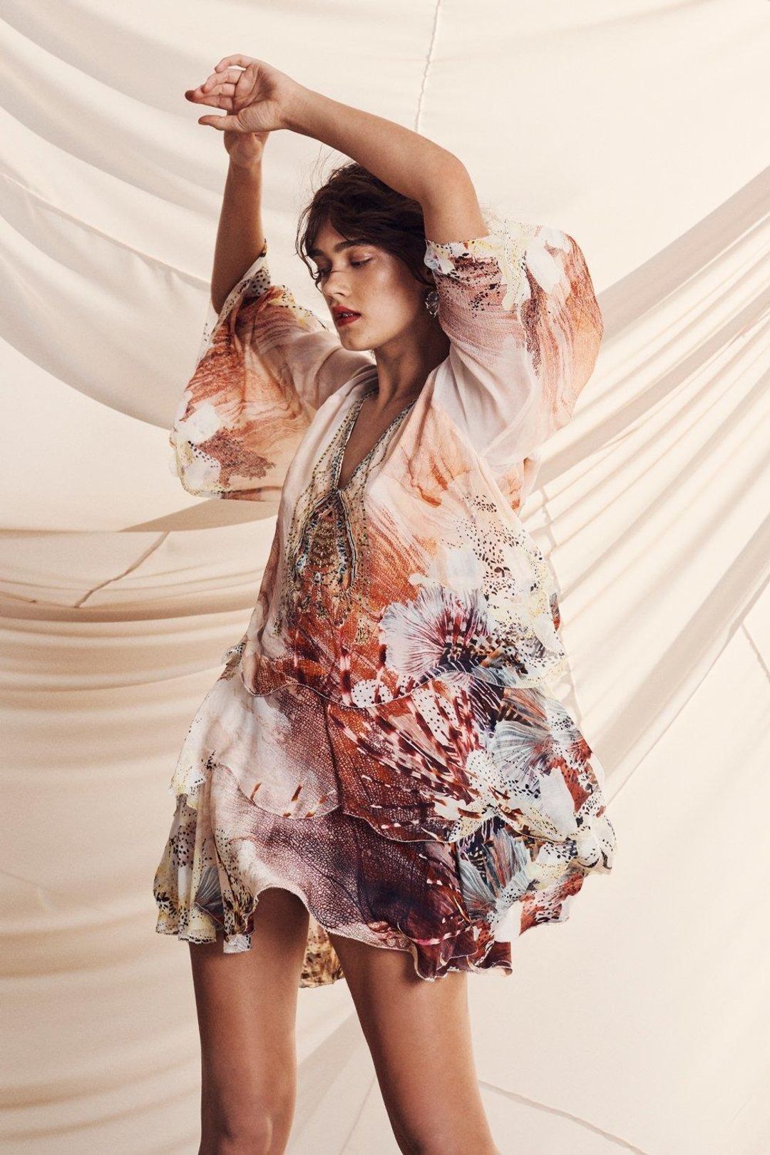 Camilla Layered Frill Short Dress Coastal Treasure Size 10 for rent on The Volte - main image