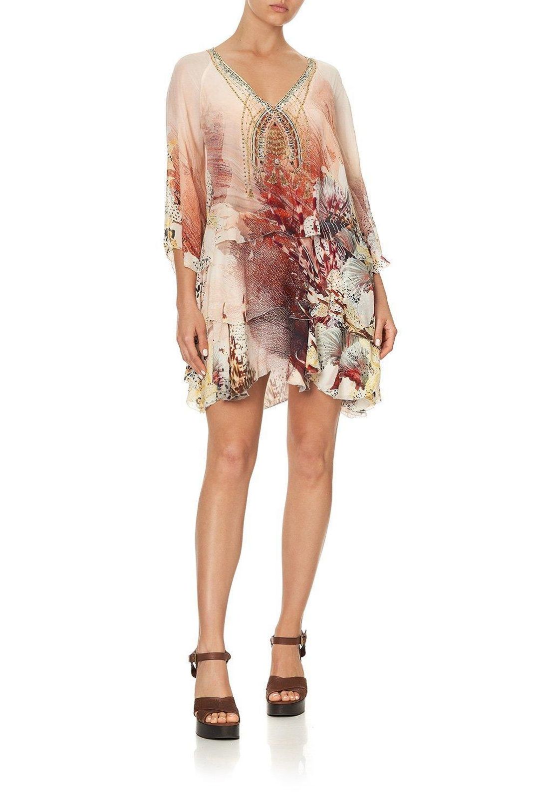 Camilla Layered Frill Short Dress Coastal Treasure Size 10 for rent on The Volte - main image