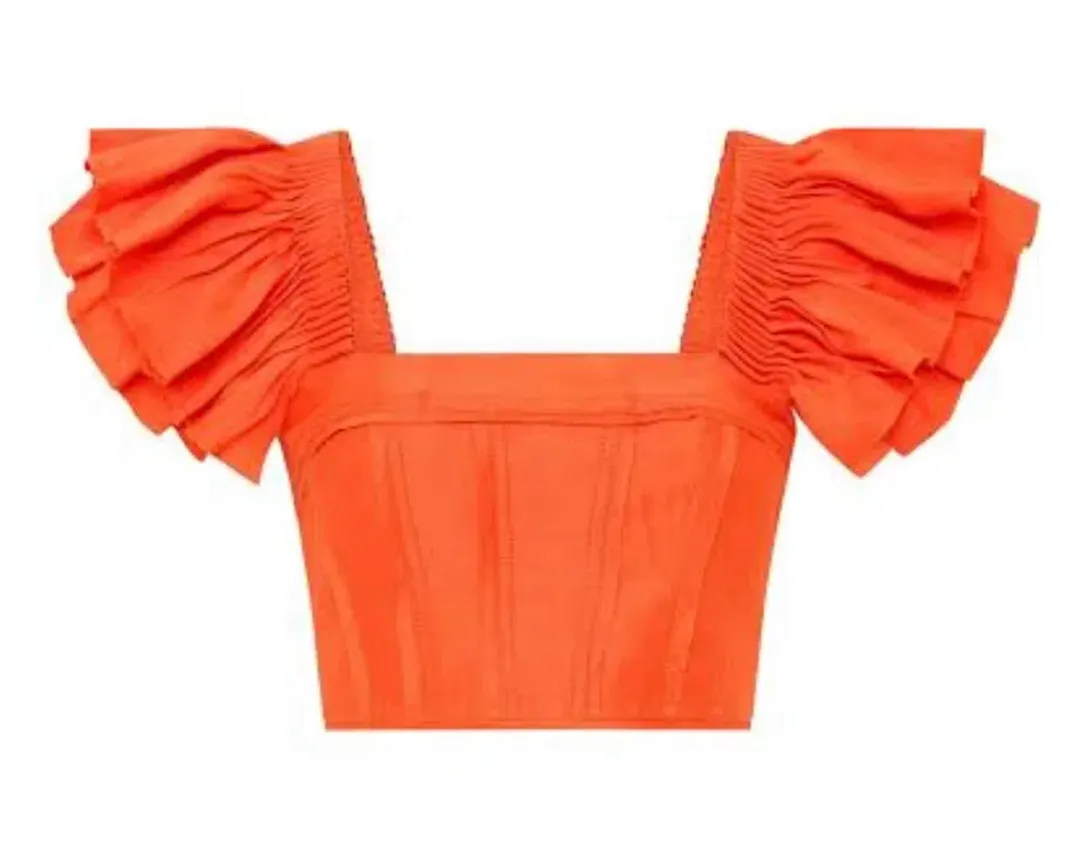 Aje Imagination Frill Sleeve Top Orange Size 14 & Yves Midi Skirt Size 12 for rent on The Volte - main image