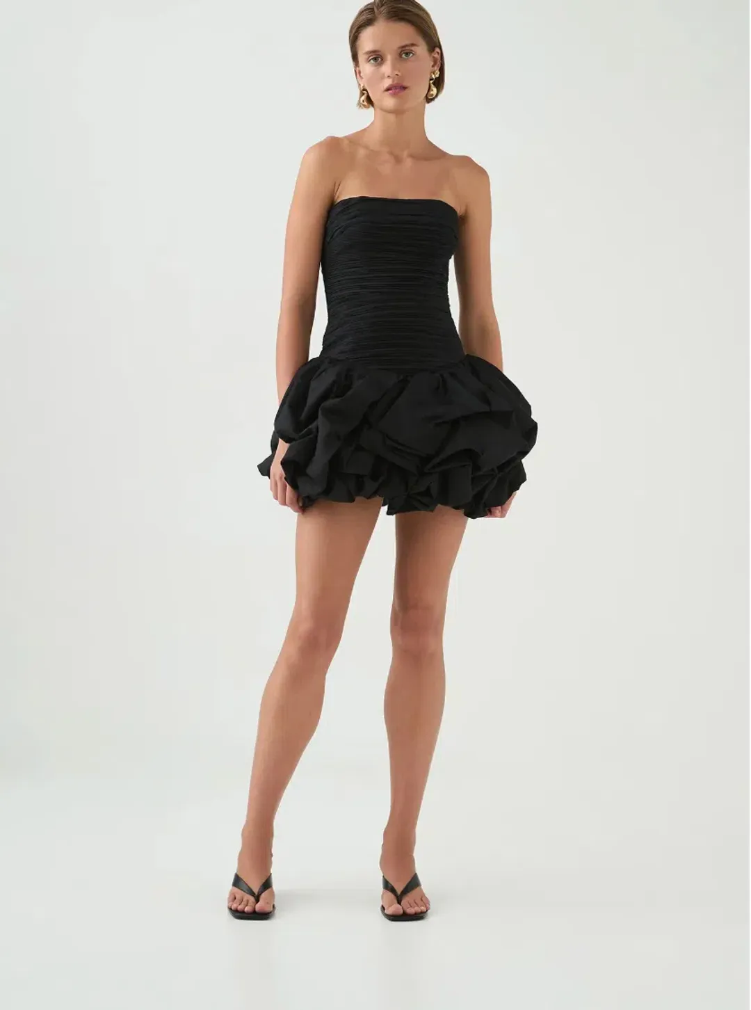 Aje Violette Bubble Hem Mini Dress Black Size 8 for rent on The Volte - main image