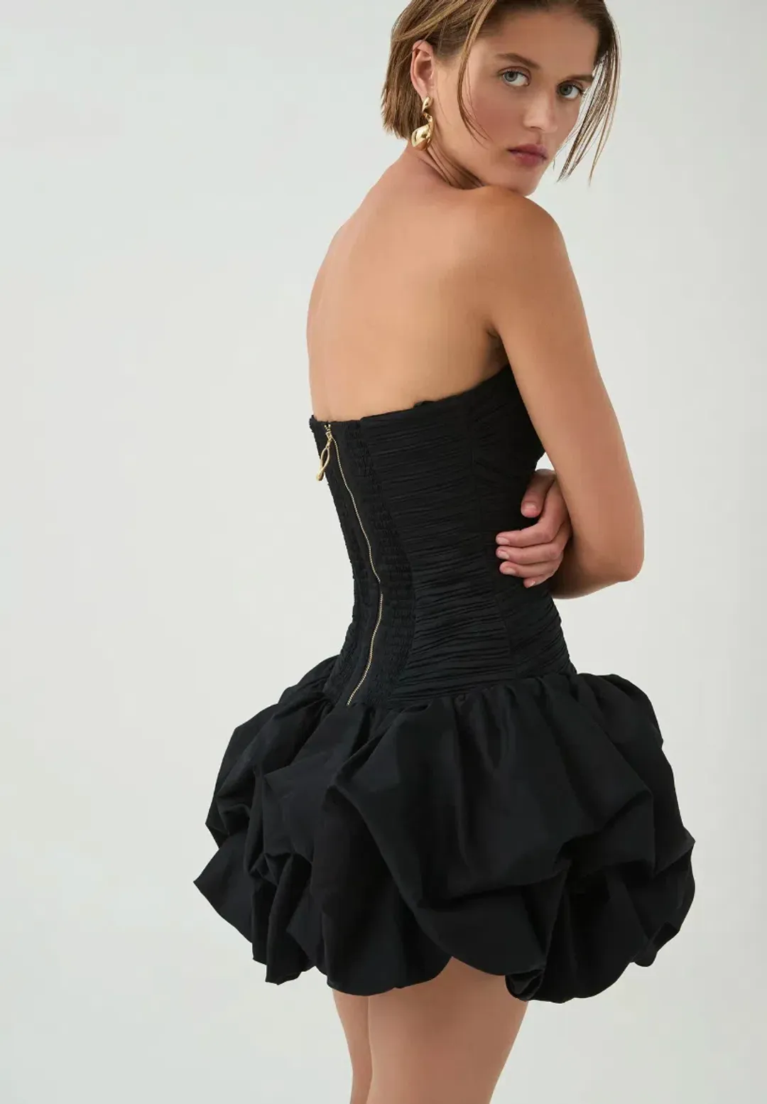 Aje Violette Bubble Hem Mini Dress Black Size 8 for rent on The Volte - main image