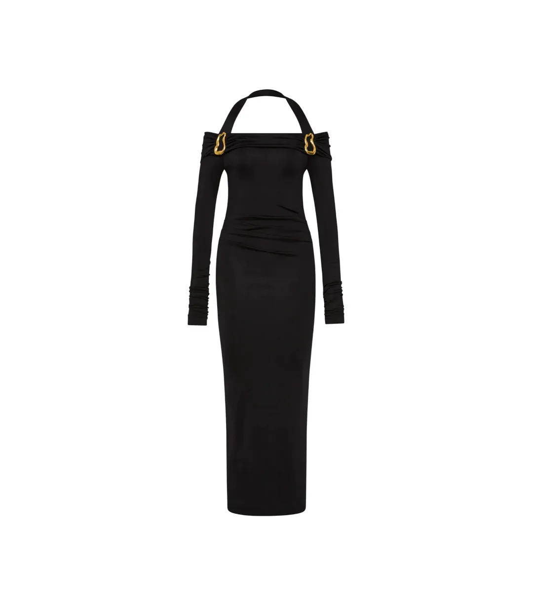Rebecca Vallance Domenica Halter Midi Dress Black Size AU 8  for rent on The Volte - main image