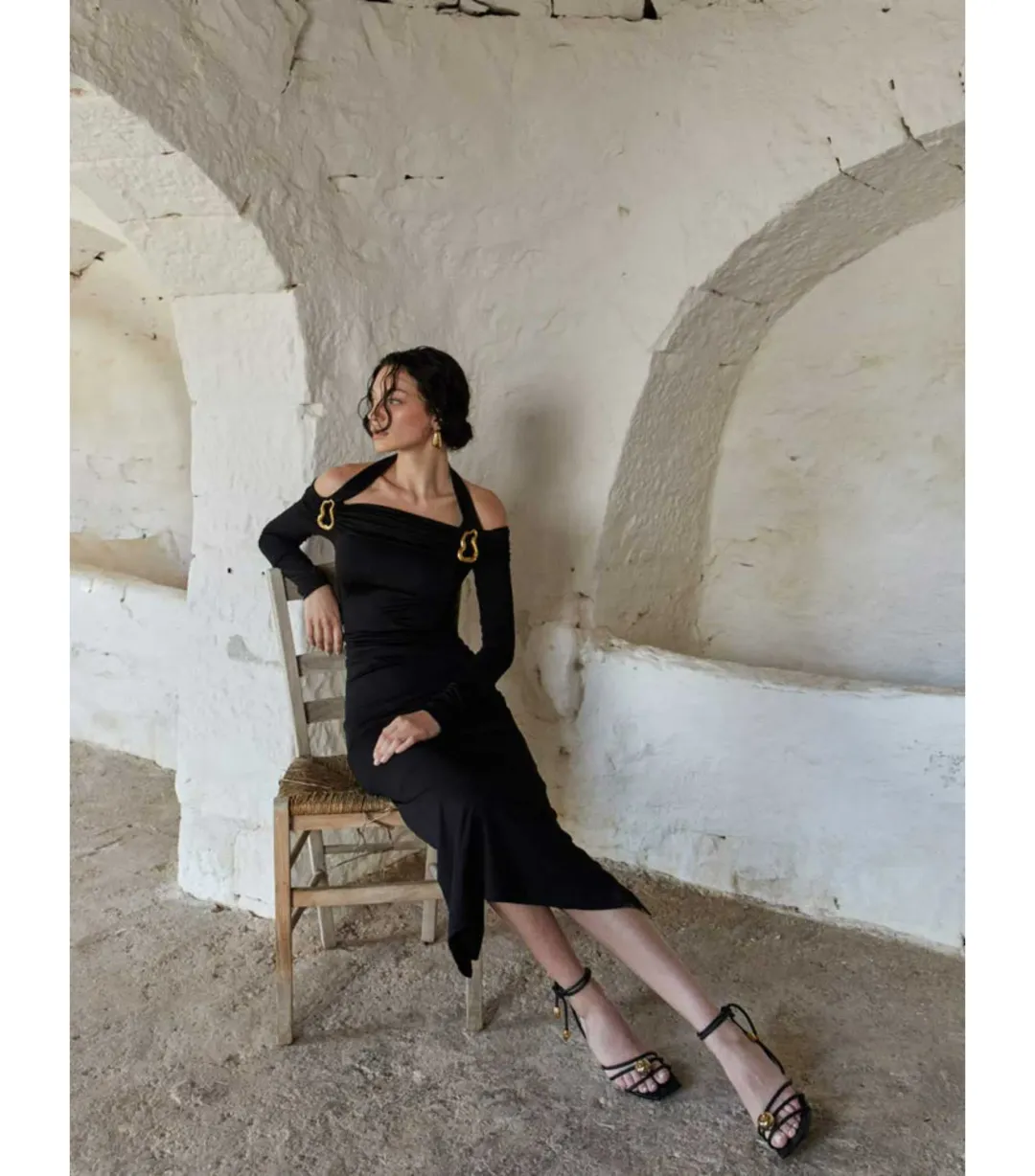 Rebecca Vallance Domenica Halter Midi Dress Black Size AU 8  for rent on The Volte - main image