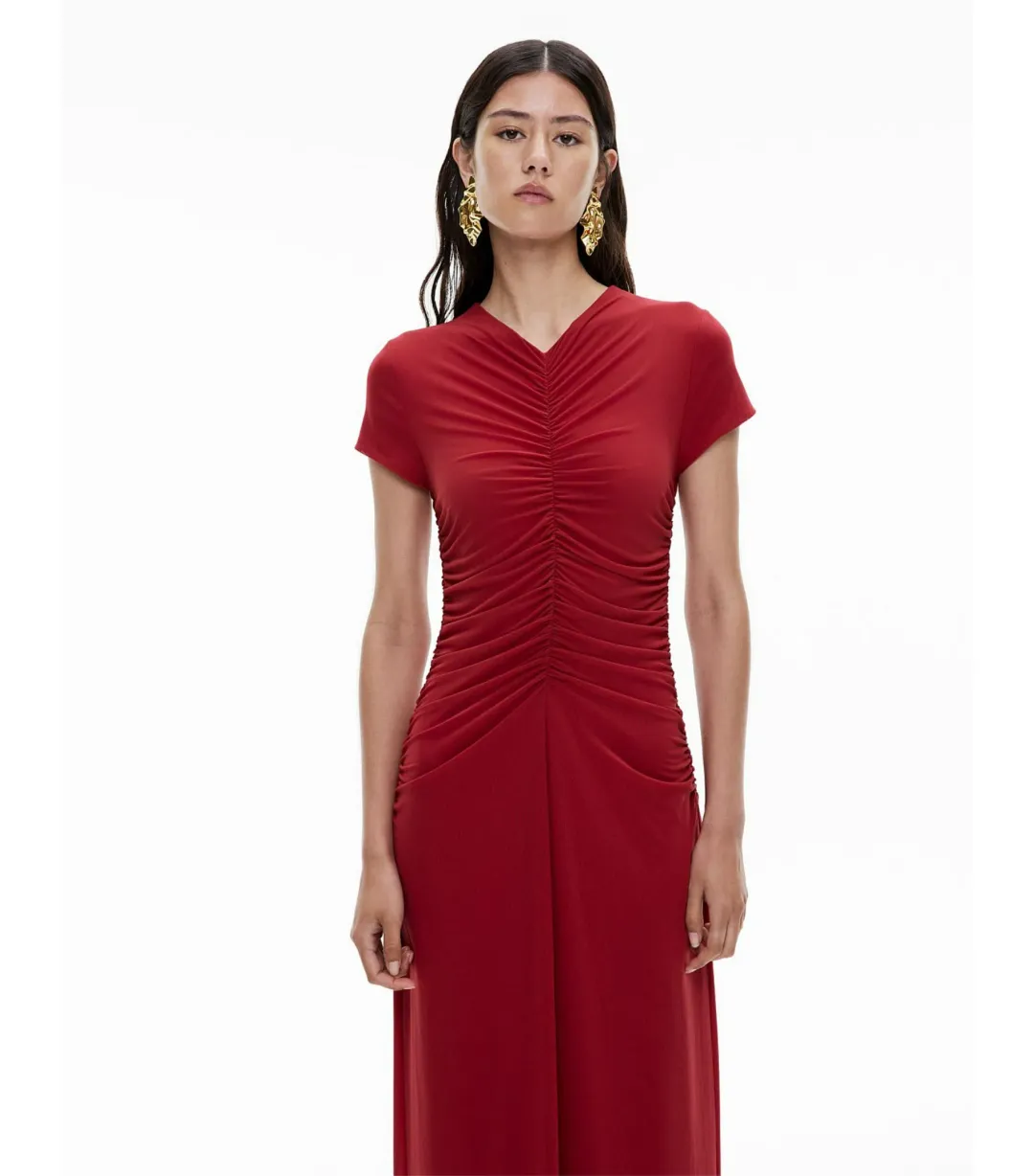 Witchery Gather Mesh Midi Dress Ruby Size AU 12 for rent on The Volte - main image
