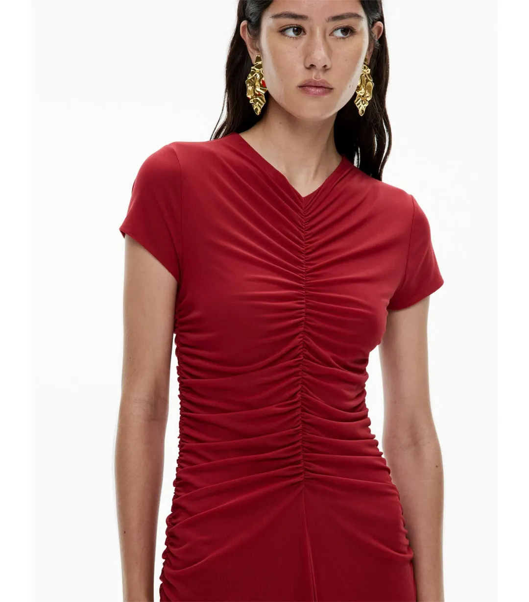 Witchery Gather Mesh Midi Dress Ruby Size AU 12 for rent on The Volte - main image
