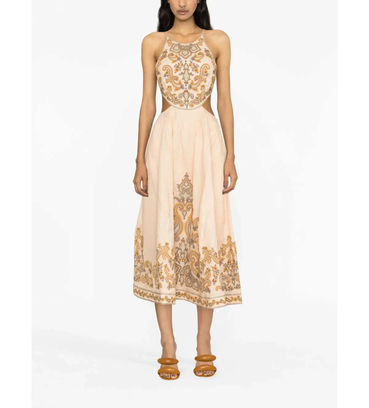 Zimmerman Devi Halter Tie Midi Dress Orange Print Size AU 10 - Image 1