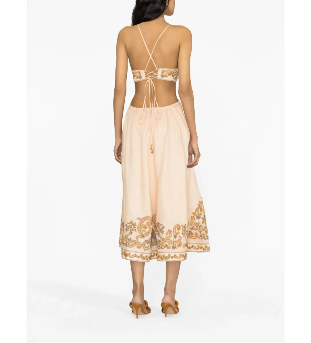 Zimmerman Devi Halter Tie Midi Dress Orange Print Size AU 10 for rent on The Volte - main image