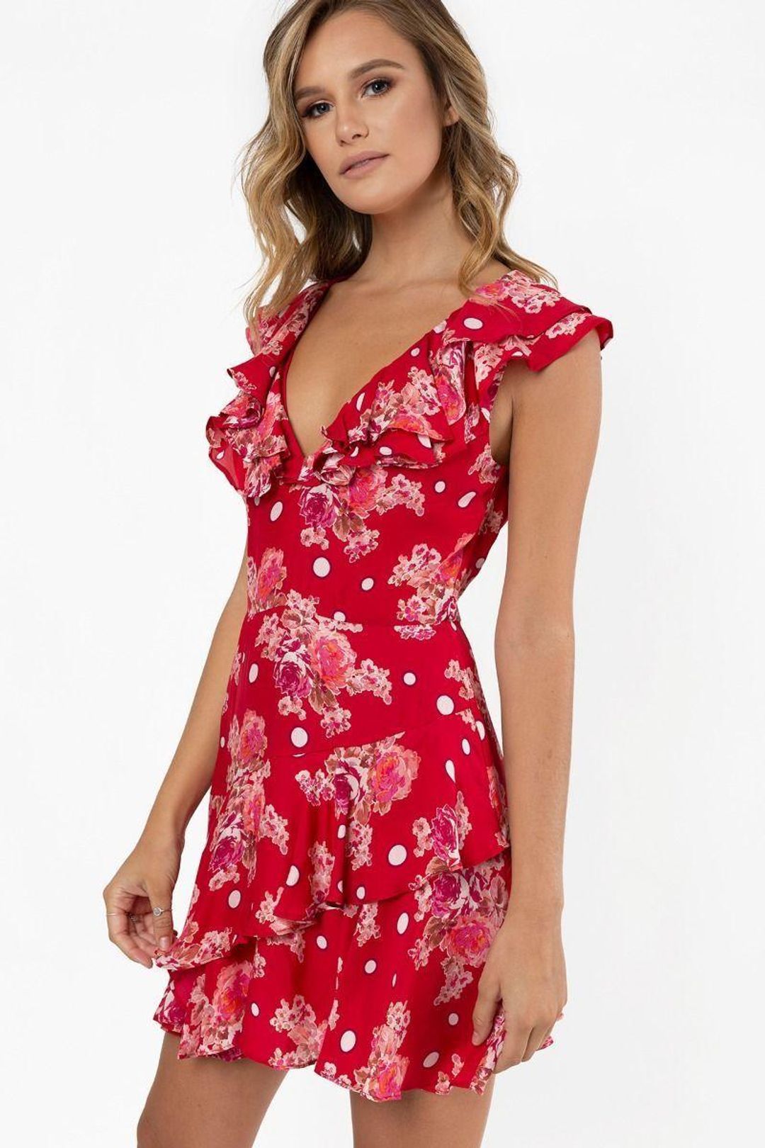 Talulah Florence Ruffle Mini Dress Red Size 6 for rent on The Volte - main image