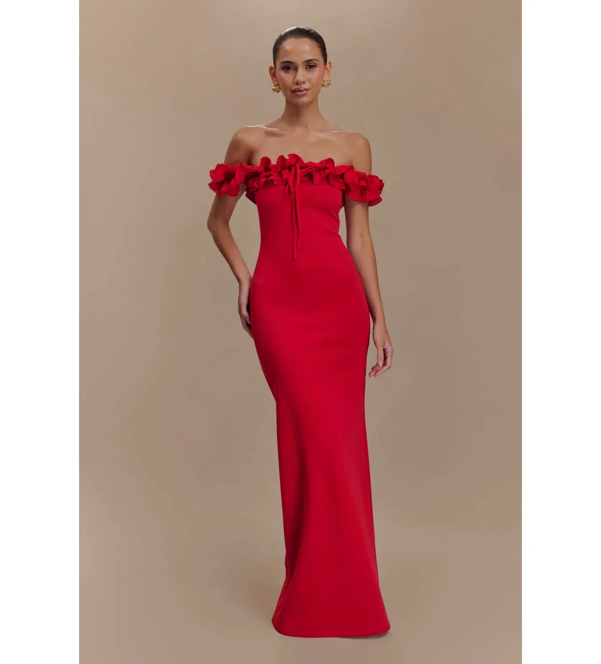 Nova Ruffle Off Shoulder Maxi Dress Ruby Size XS / AU 6 - Image 1