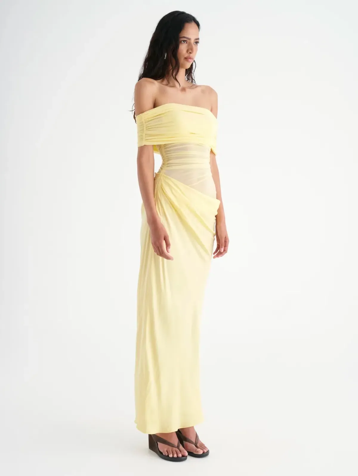 Benni Nico Off Shoulder Maxi Dress in Butter Size AU 8 - Image 2