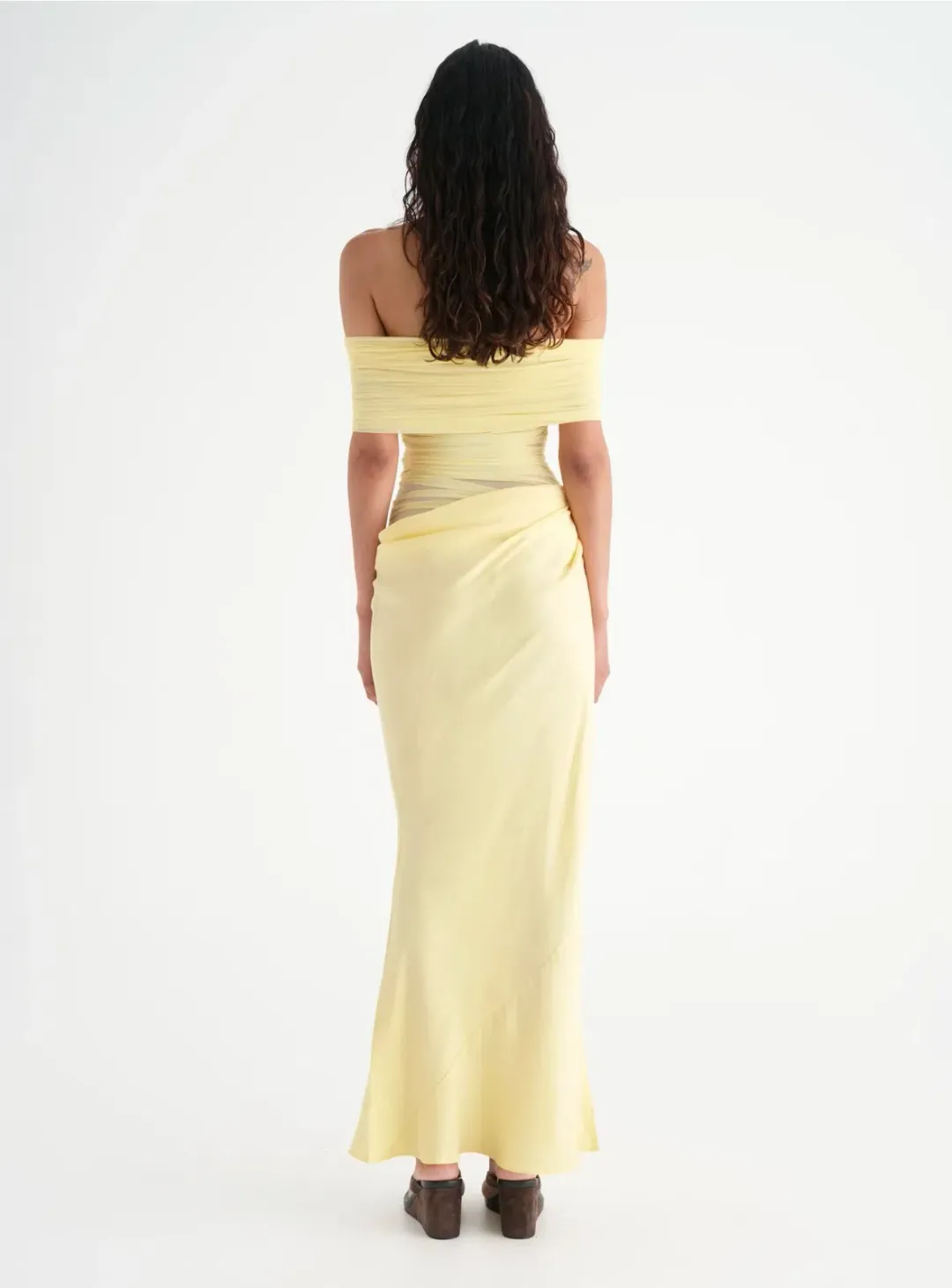 Benni Nico Off Shoulder Maxi Dress in Butter Size AU 8 for rent on The Volte - main image