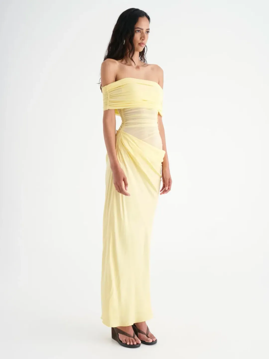 Benni Nico Off Shoulder Maxi Dress in Butter Size AU 10  for rent on The Volte - main image