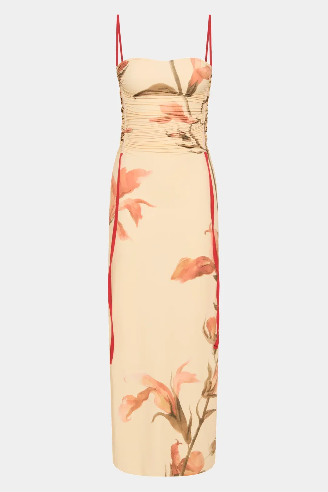 Sir The Label Hana Ruched Midi Dress Gladioli Print Size 10 for rent on The Volte - main image