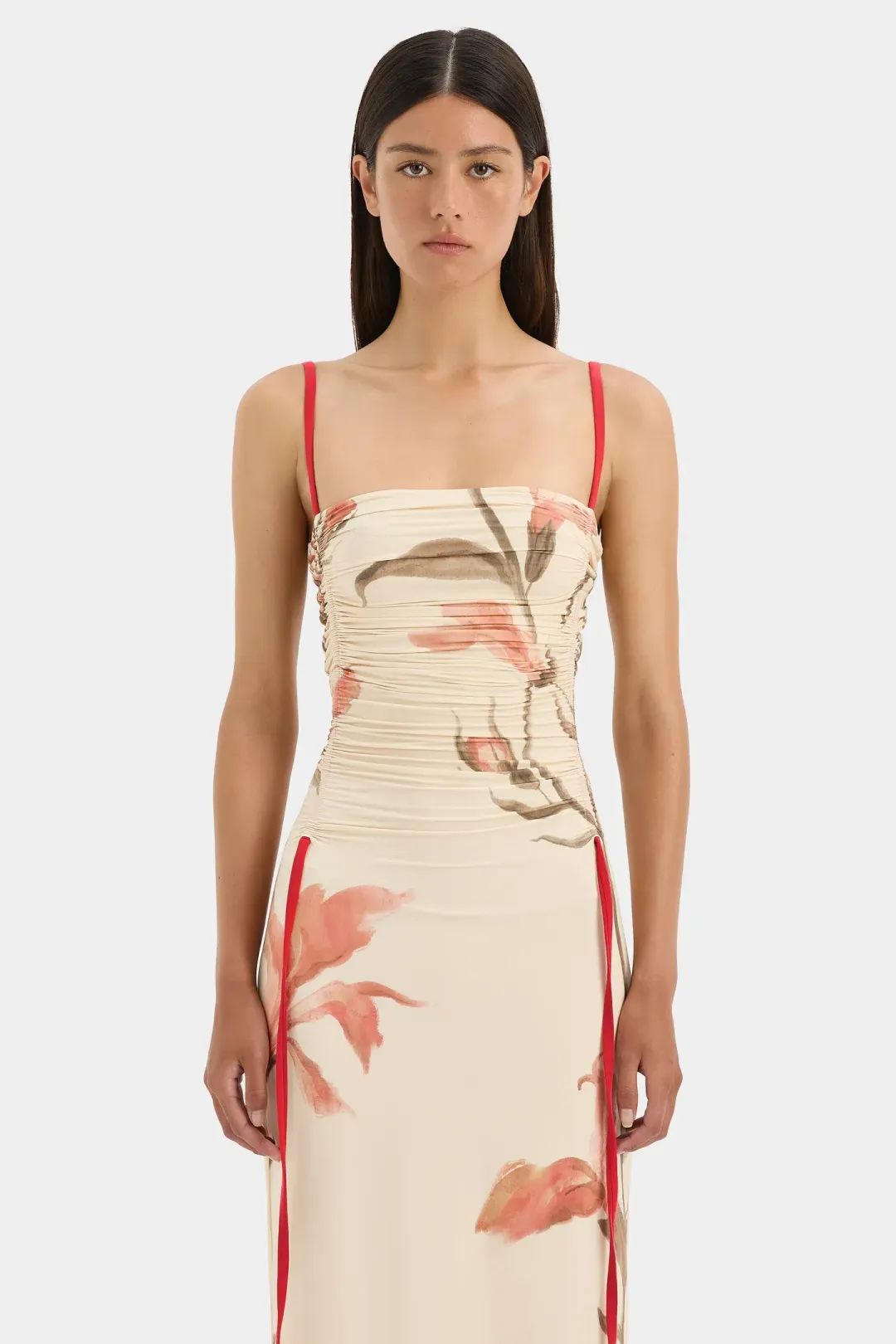 Sir The Label Hana Ruched Midi Dress Gladioli Print Size 10 for rent on The Volte - main image