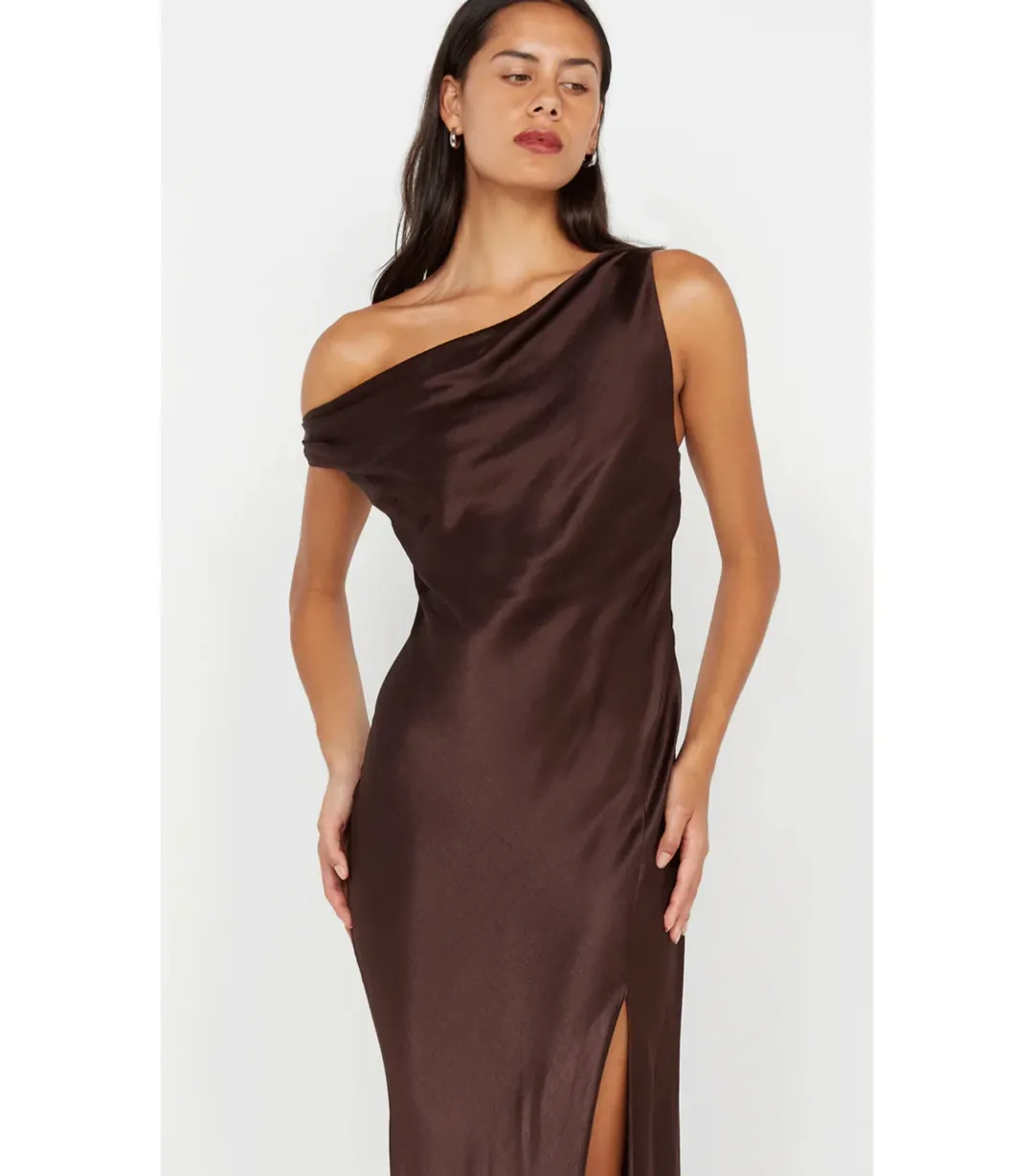 Bec & Bridge Sol Asym Maxi Dress Chocolate Size 6/XS for rent on The Volte - main image