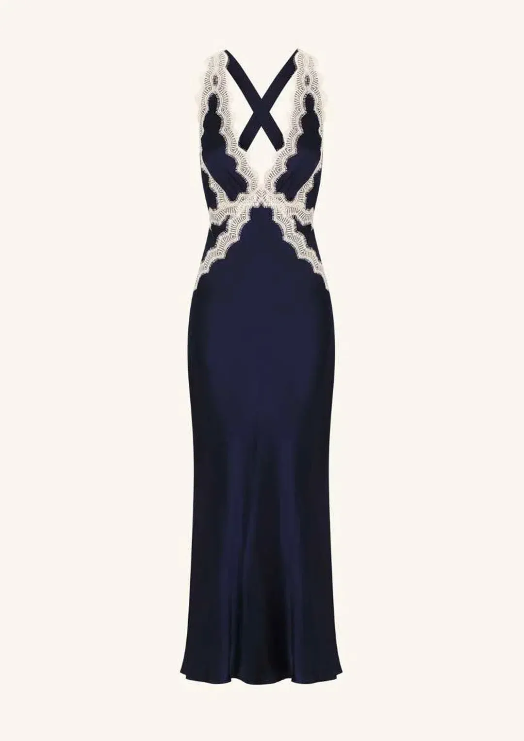 Shona Joy Camille Lace Cross Back Midi Dress Navy Size 8 for rent on The Volte - main image