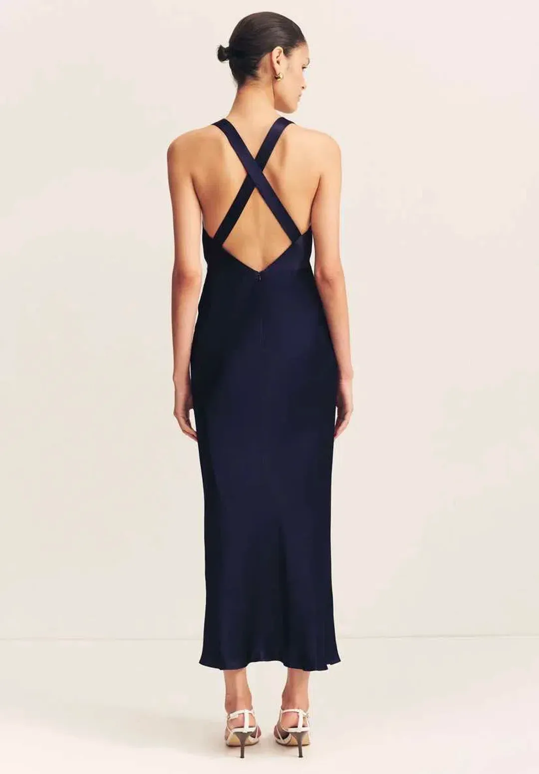 Shona Joy Camille Lace Cross Back Midi Dress Navy Size 8 for rent on The Volte - main image